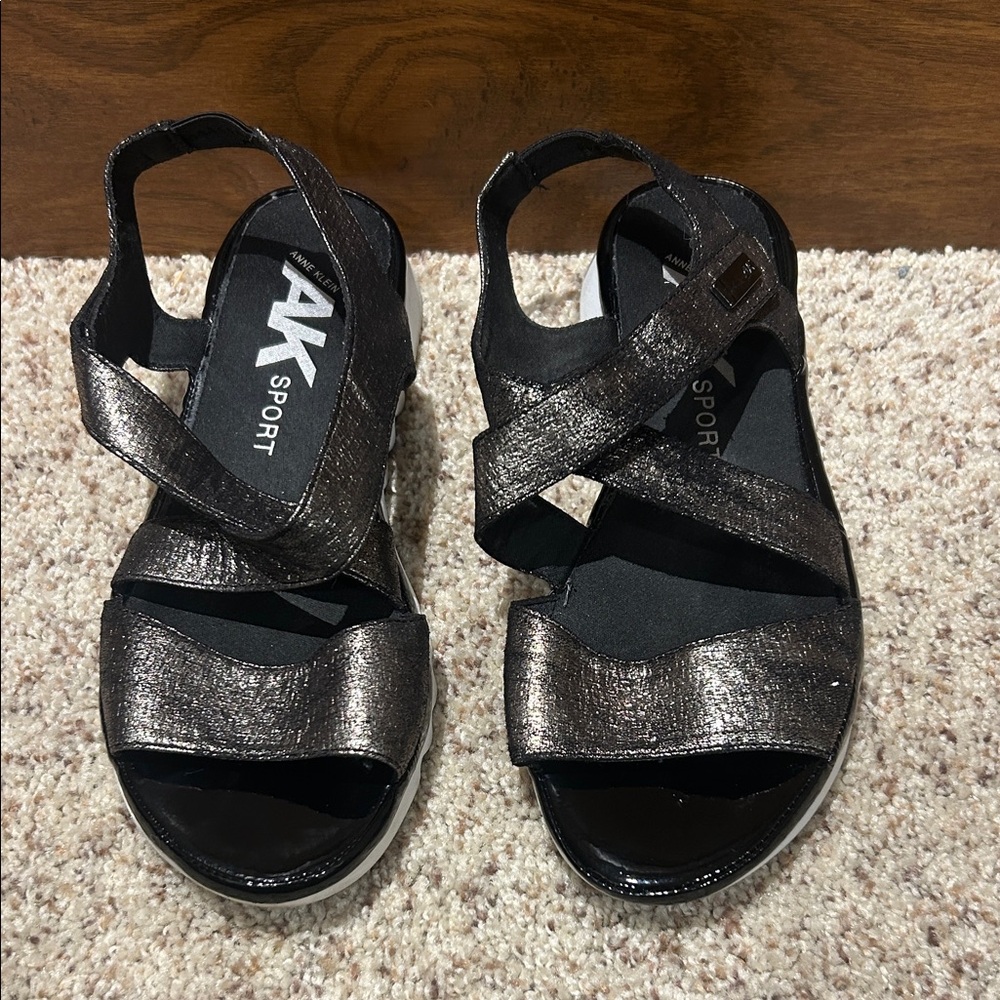 AK Sport black metallic sandals